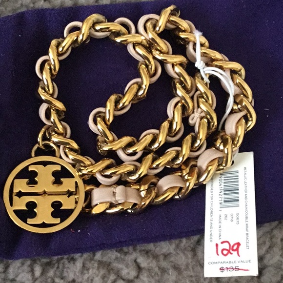 NWT Troy Burch Metallic Leather & Chain Double Wrap Bracelet- 15” With Clasp - Picture 12 of 14